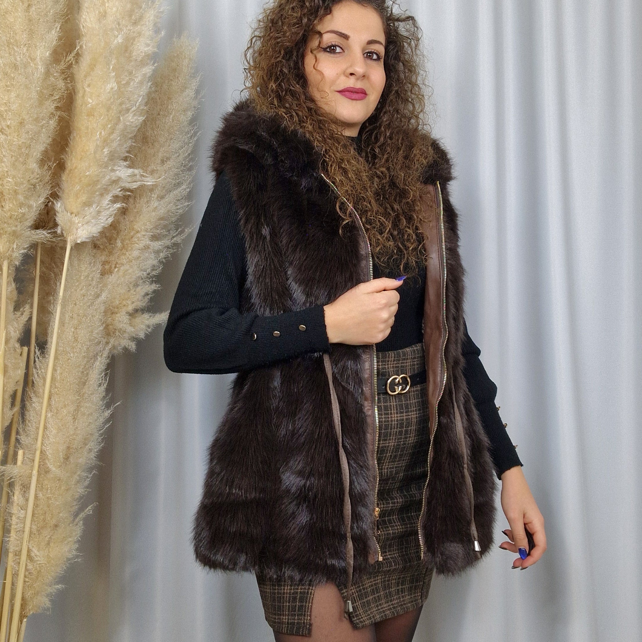 Gilet in ecopelliccia Cioccolato