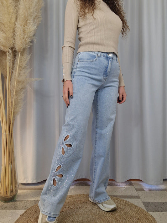 Jeans gamba larga con dettaglio laterale