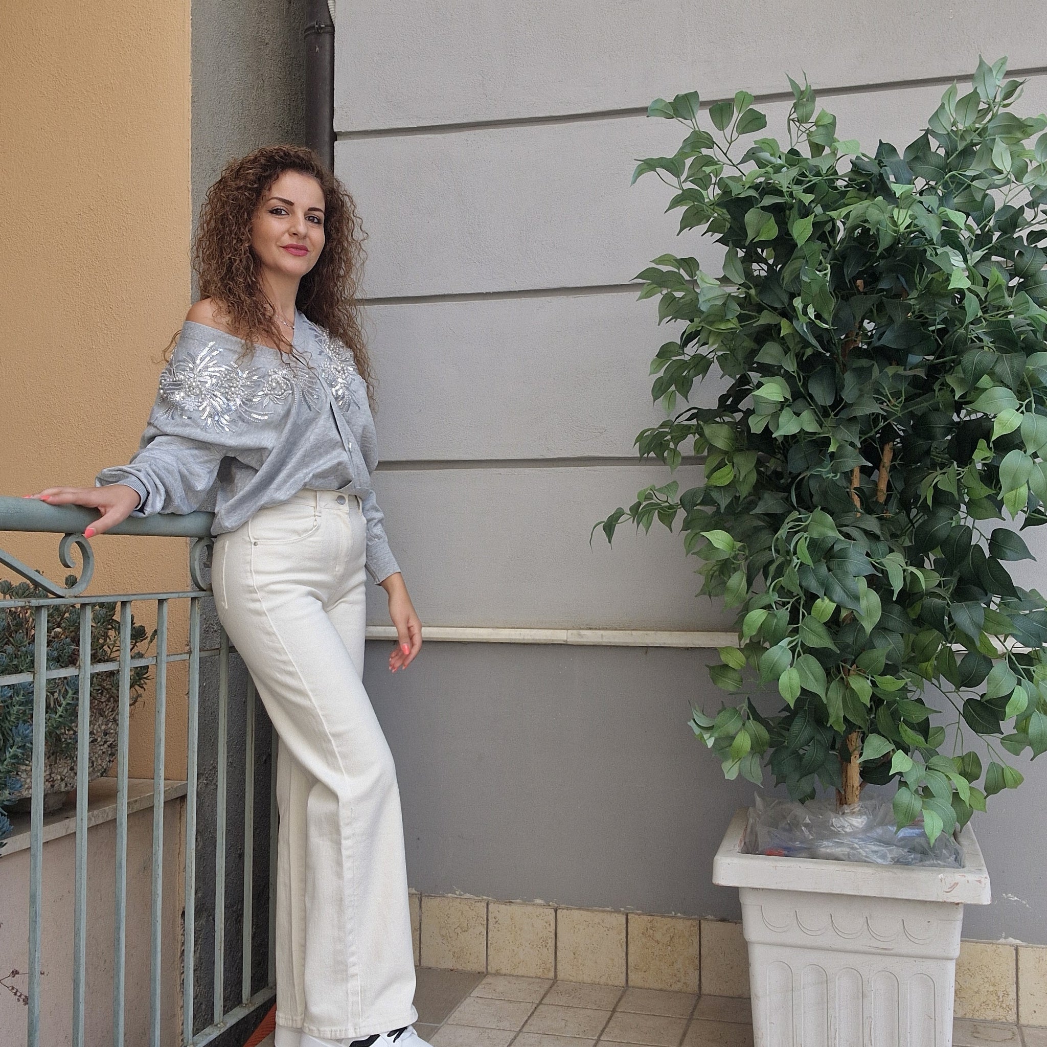 Pantalone palazzo cotone White