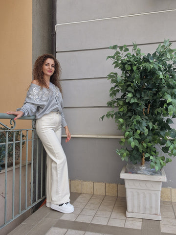 Pantalone palazzo cotone White