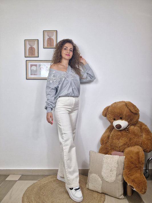 Pantalone palazzo cotone White