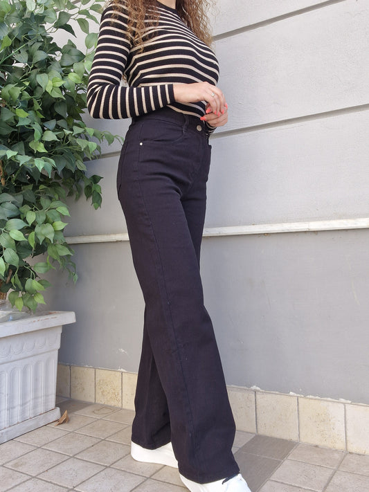 Pantalone palazzo cotone Black