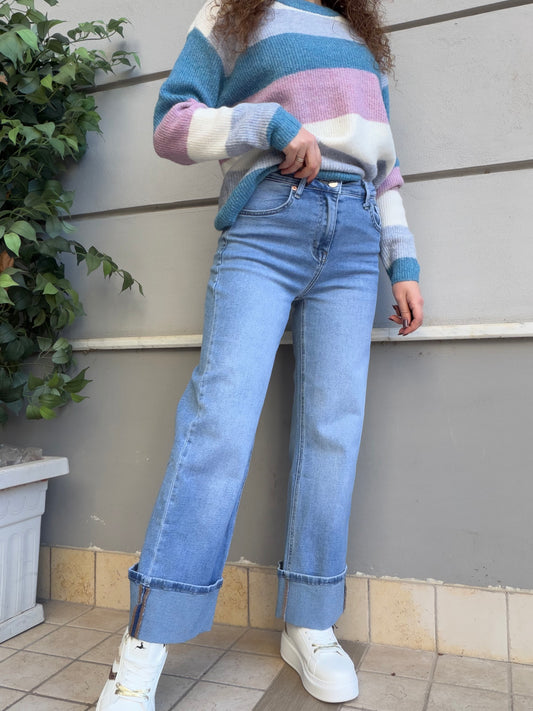 Jeans con risvolto sul fondo