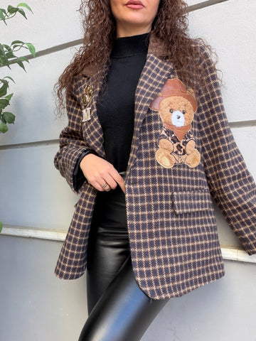 Giacca a quadri con teddy