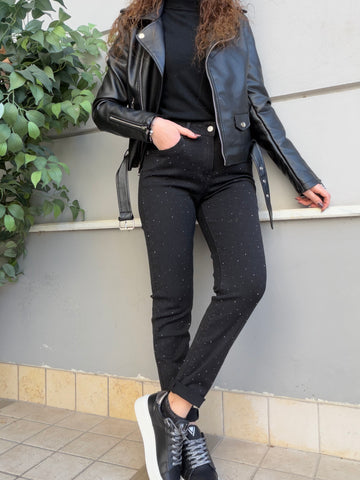 Jeans mom-fit Nero con brillantini