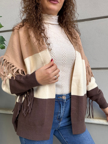Cardigan a righe con dettaglio frange