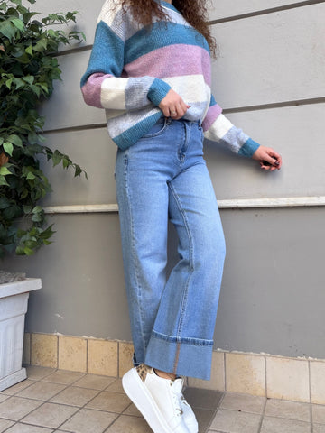 Jeans con risvolto sul fondo