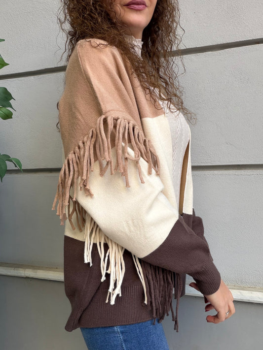 Cardigan a righe con dettaglio frange
