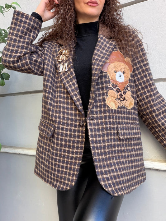 Giacca a quadri con teddy