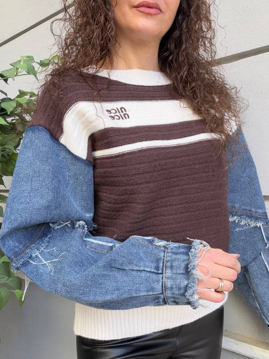 Maglioncino con dettaglio denim