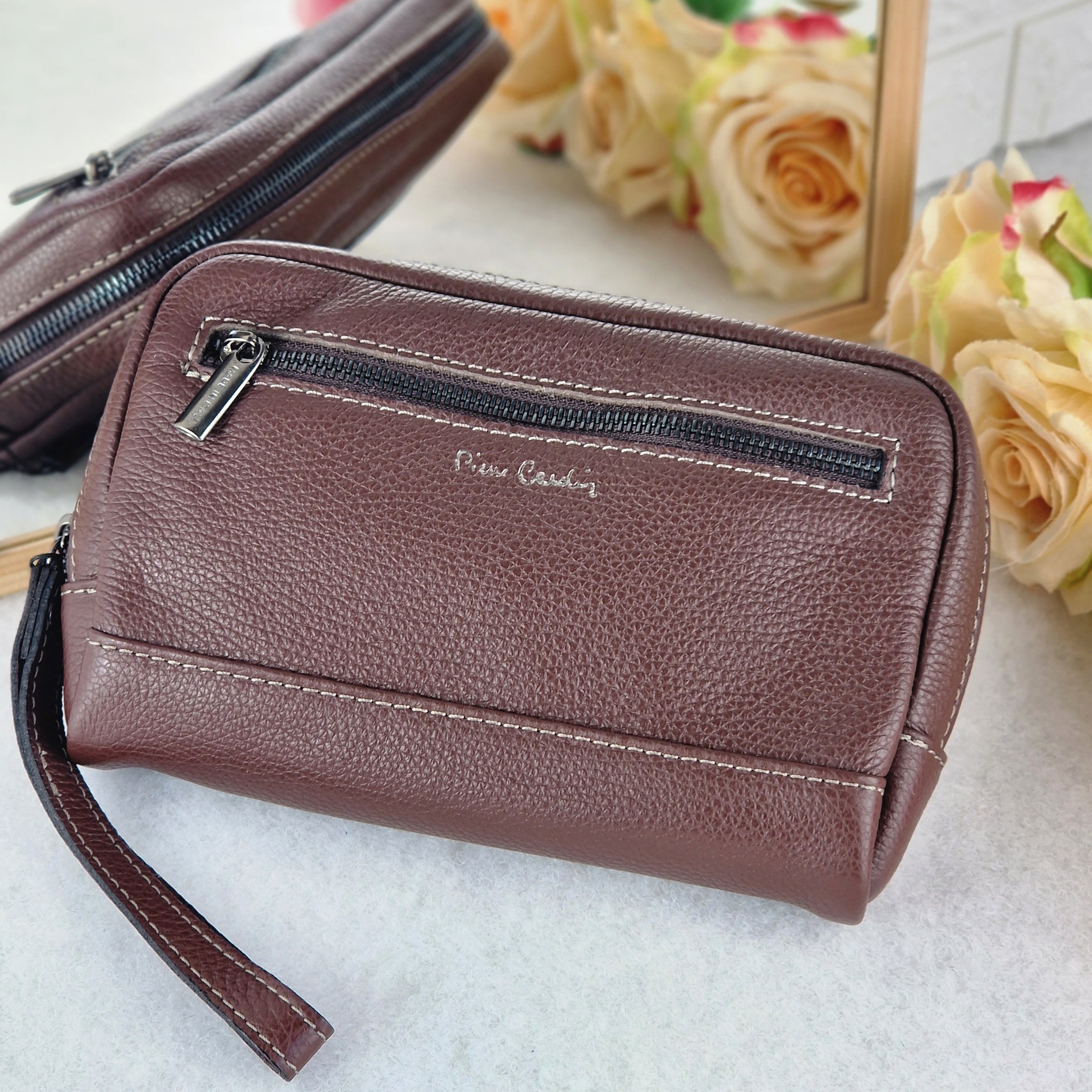 Pochette uomo con 3 tasche in vera pelle