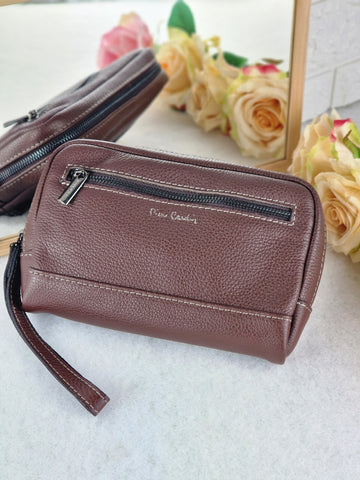 Pochette uomo con 3 tasche in vera pelle